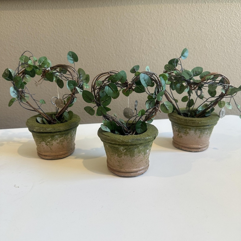 LL Collection Heart Topiary Set Of 3 In Pots 7 Inch Green Leaf Table Decor